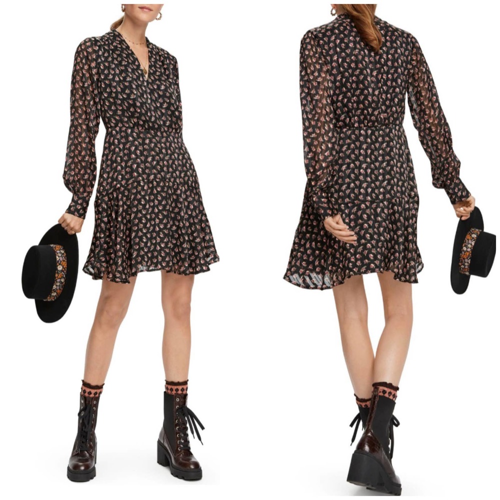 NEW Maison Scotch & Soda Floral Print Chiffon Mini Dress Fit & Flare Size M